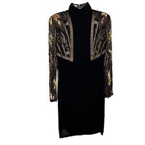 Bob Mackie Black Beaded Bolero Dress‎ Women Size 8 Vintage 1980’s